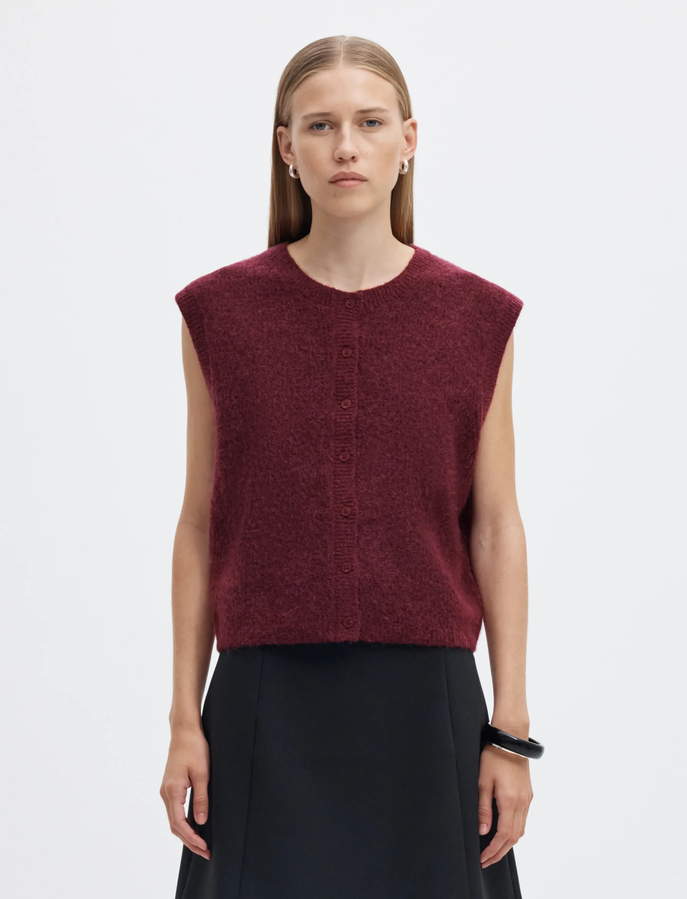 Selected SLWLULU SL BUTTON O-NECK VEST NOOS - Westen - TAWNY PORT / burgundy