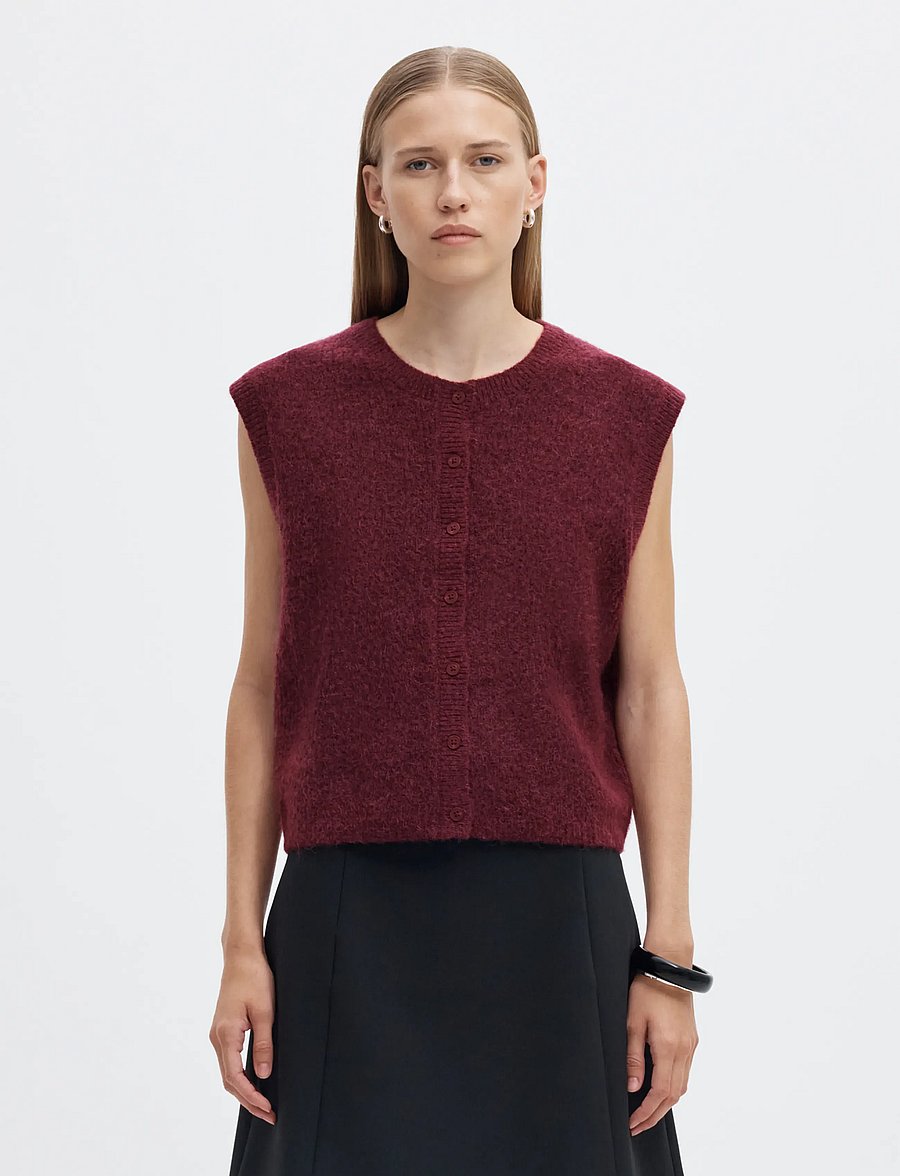 Selected - SLWLULU SL BUTTON O-NECK VEST NOOS - strikveste - tawny port - 0