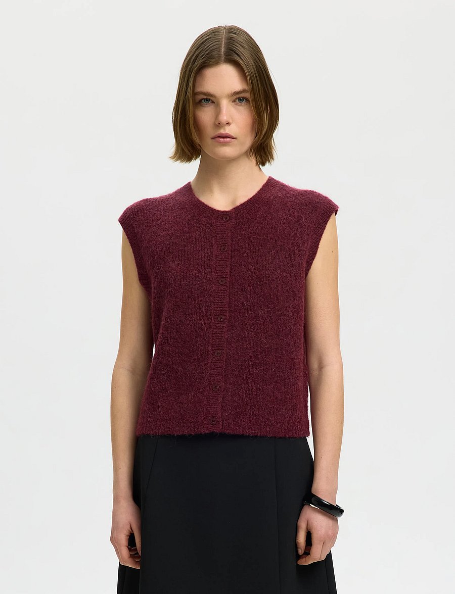 Selected - SLWLULU SL BUTTON O-NECK VEST NOOS - kootud vestid - tawny port - 0