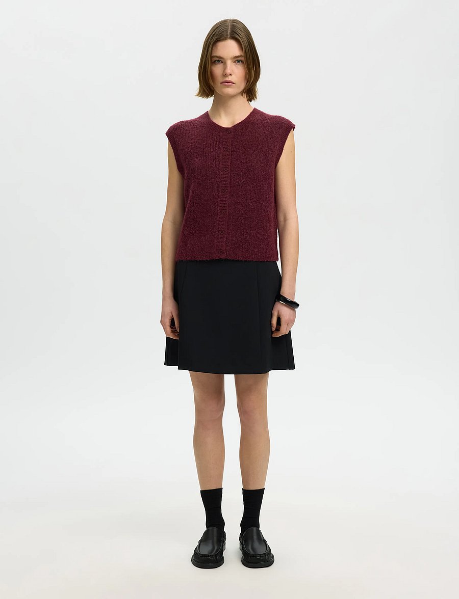 Selected - SLWLULU SL BUTTON O-NECK VEST NOOS - kootud vestid - tawny port - 3