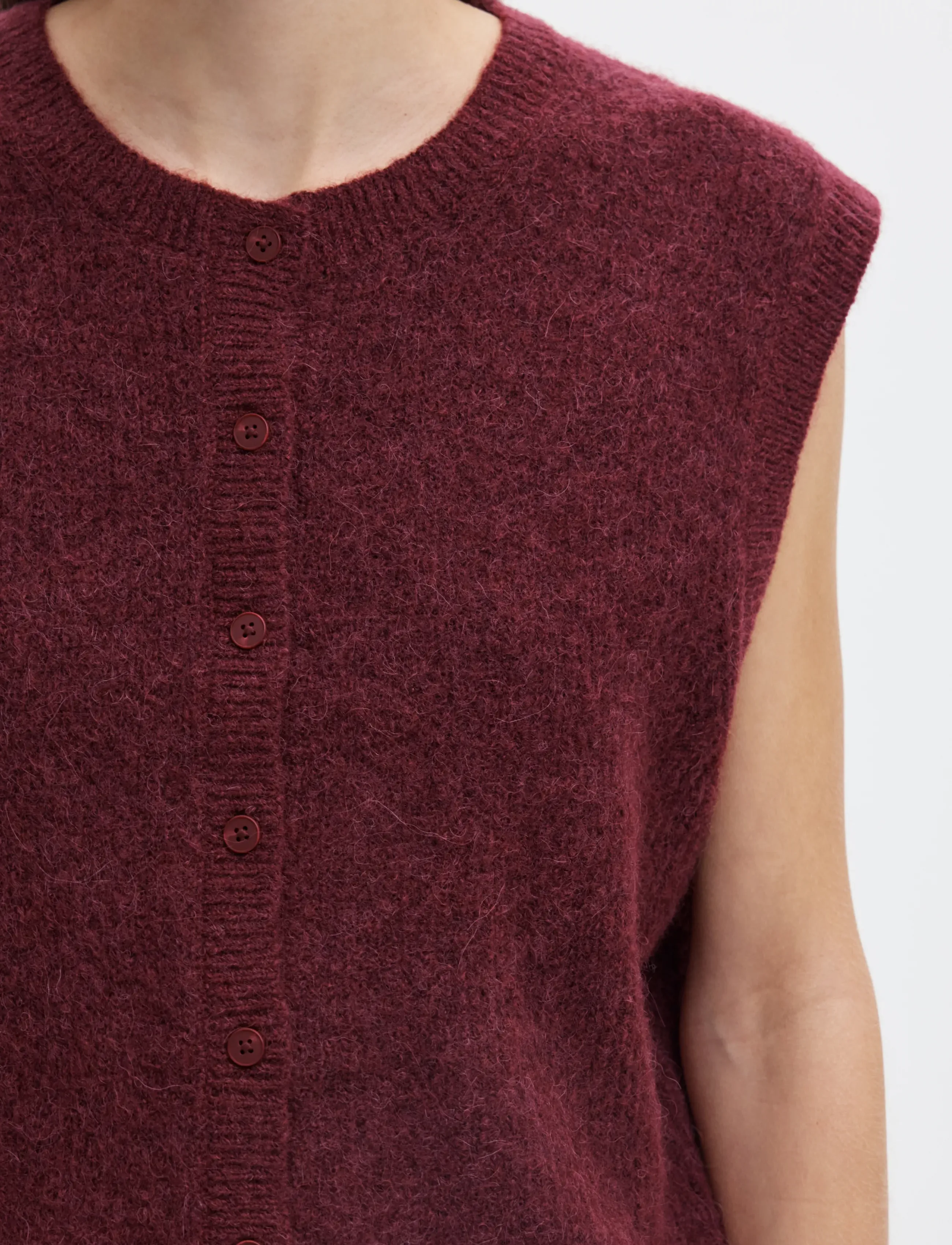 Selected - SLWLULU SL BUTTON O-NECK VEST NOOS - strikveste - tawny port - 4