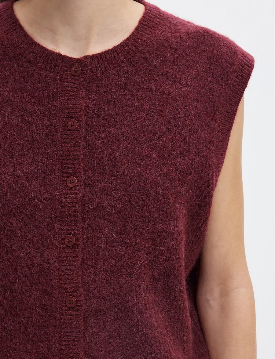Selected - SLWLULU SL BUTTON O-NECK VEST NOOS - strikveste - tawny port - 4