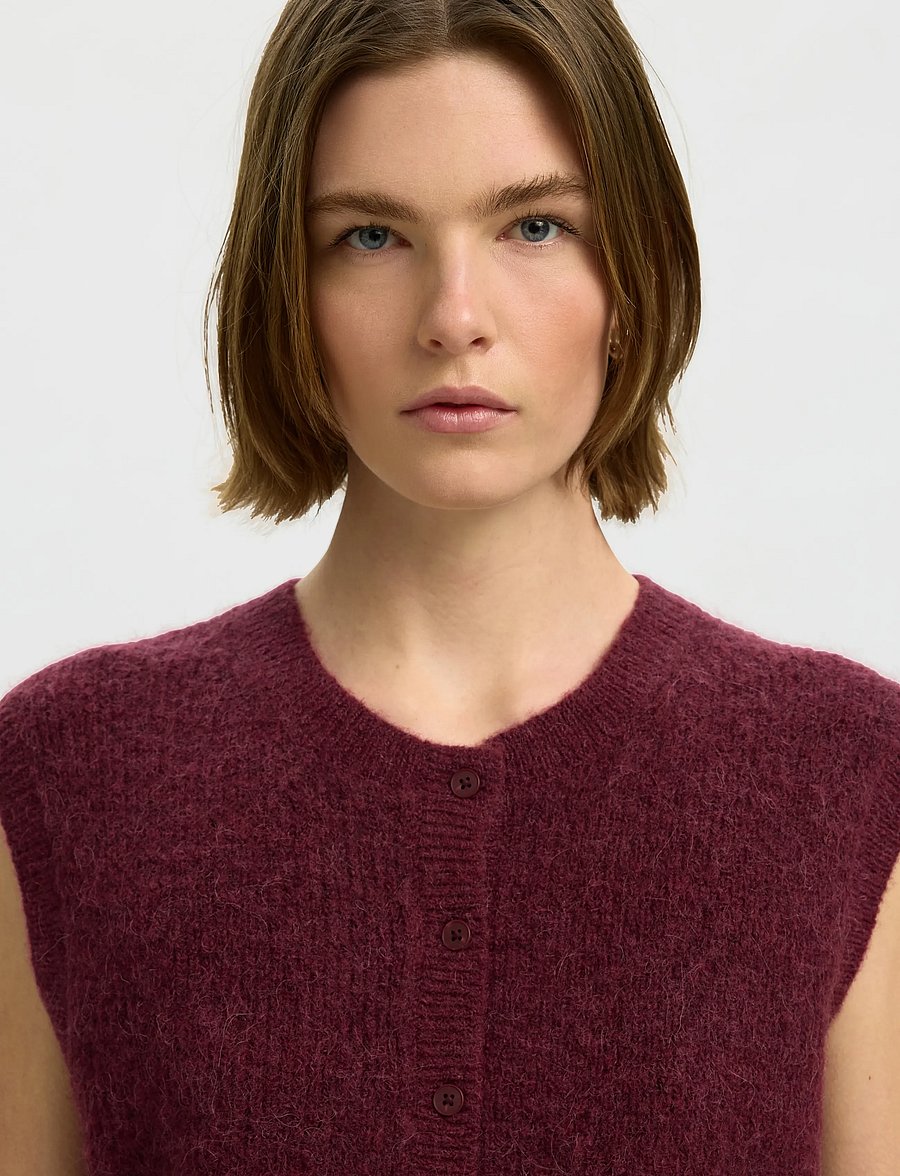Selected - SLWLULU SL BUTTON O-NECK VEST NOOS - kootud vestid - tawny port - 4