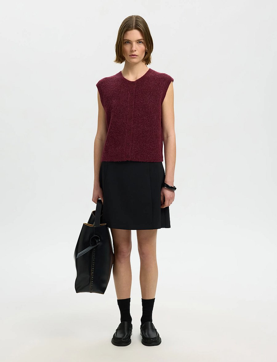 Selected - SLWLULU SL BUTTON O-NECK VEST NOOS - kootud vestid - tawny port - 5
