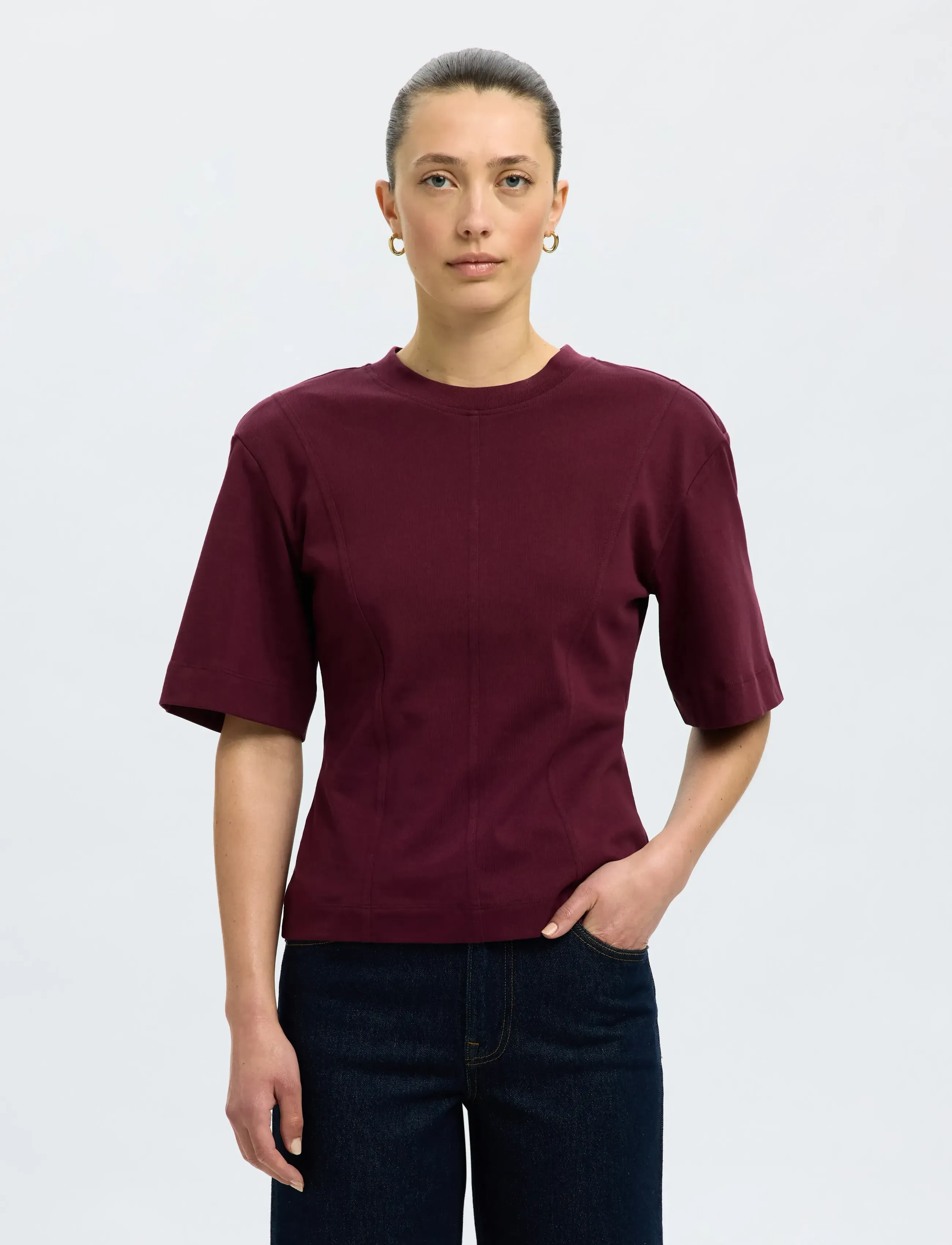 Selected Slfmesa Ss Tee, Kvinder, Vid Ærme T-shirt, Bordeaux, Str: XS