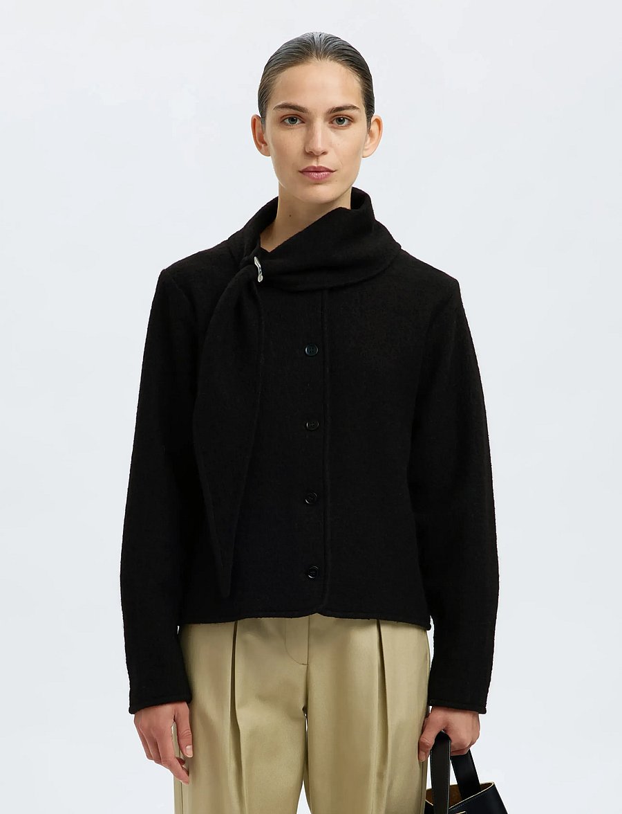 Selected - SLFDARLA LS KNIT JACKET - wollen jassen - black - 0
