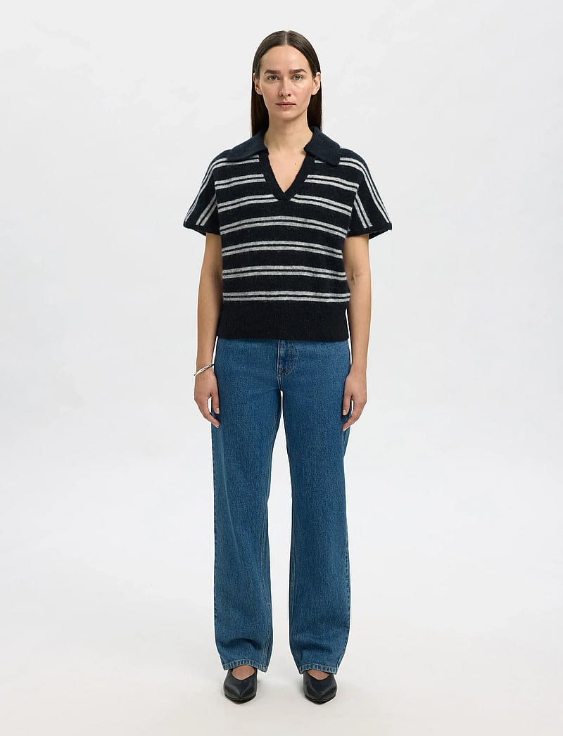 Selected - SLFLULU SS KNIT POLO - pullover - dark sapphire - 3