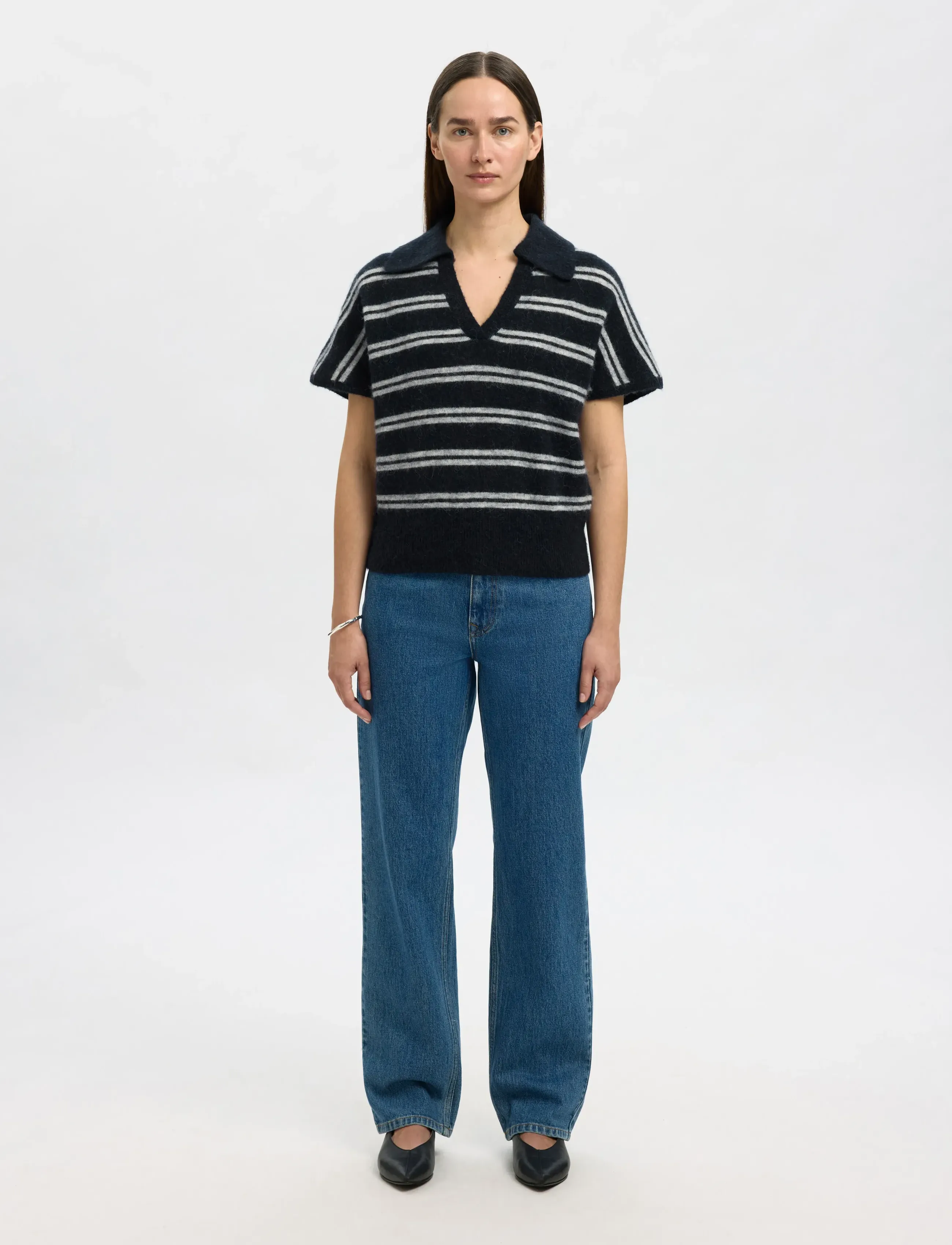 Selected - SLFLULU SS KNIT POLO - striktrøjer - dark sapphire - 3