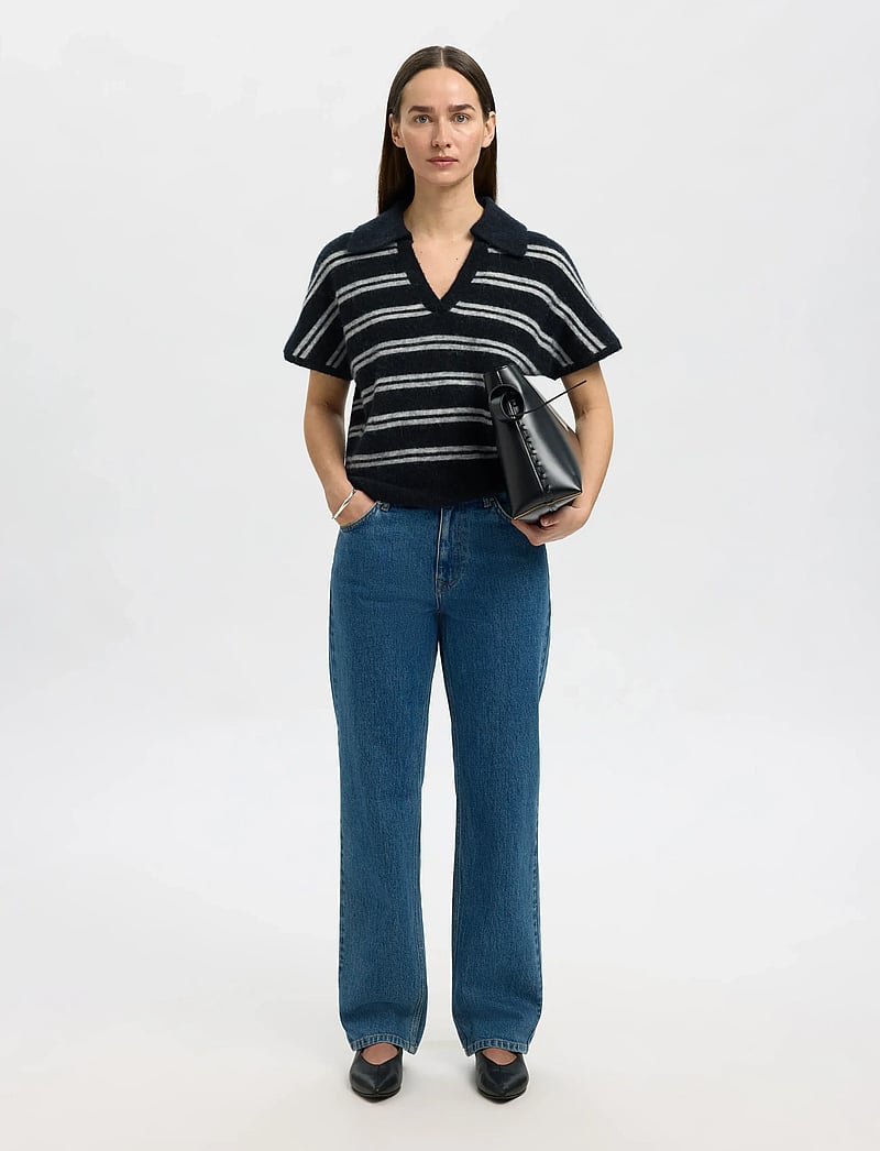 Selected - SLFLULU SS KNIT POLO - pullover - dark sapphire - 4