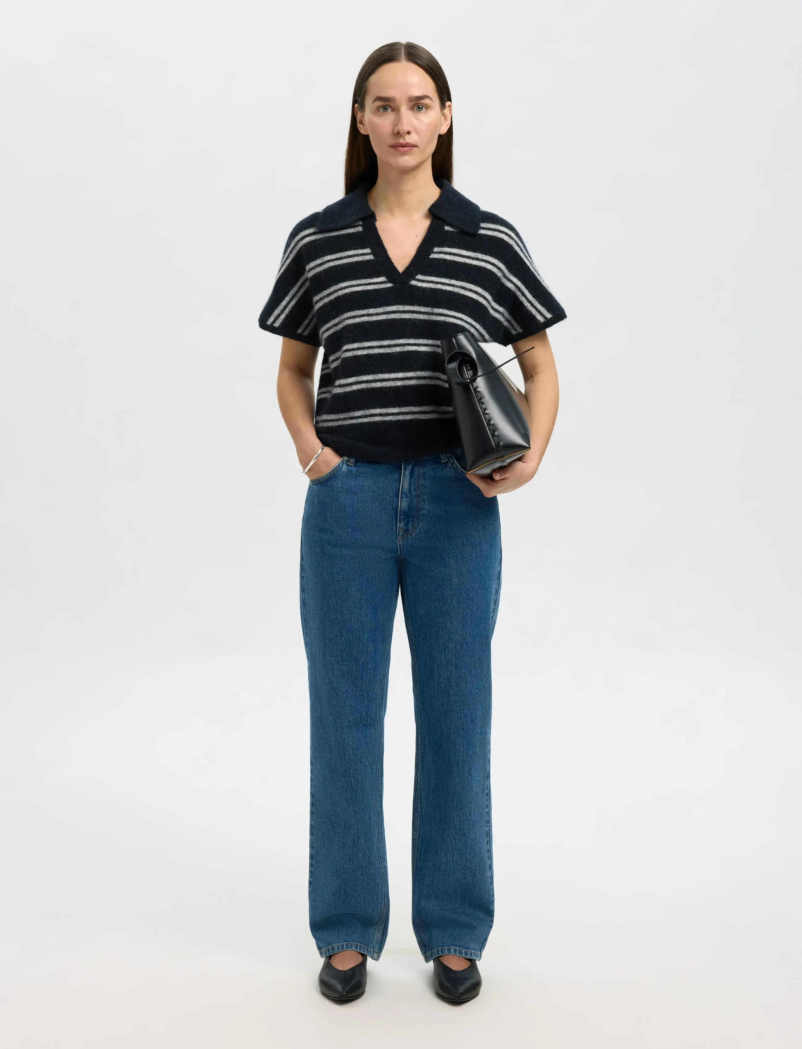 Selected - SLFLULU SS KNIT POLO - striktrøjer - dark sapphire - 4