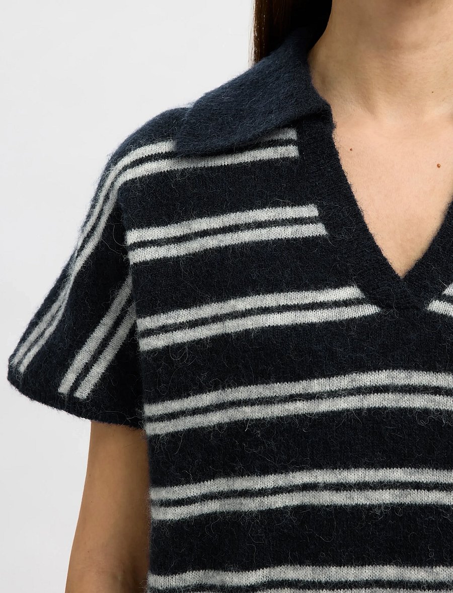 Selected - SLFLULU SS KNIT POLO - striktrøjer - dark sapphire - 5