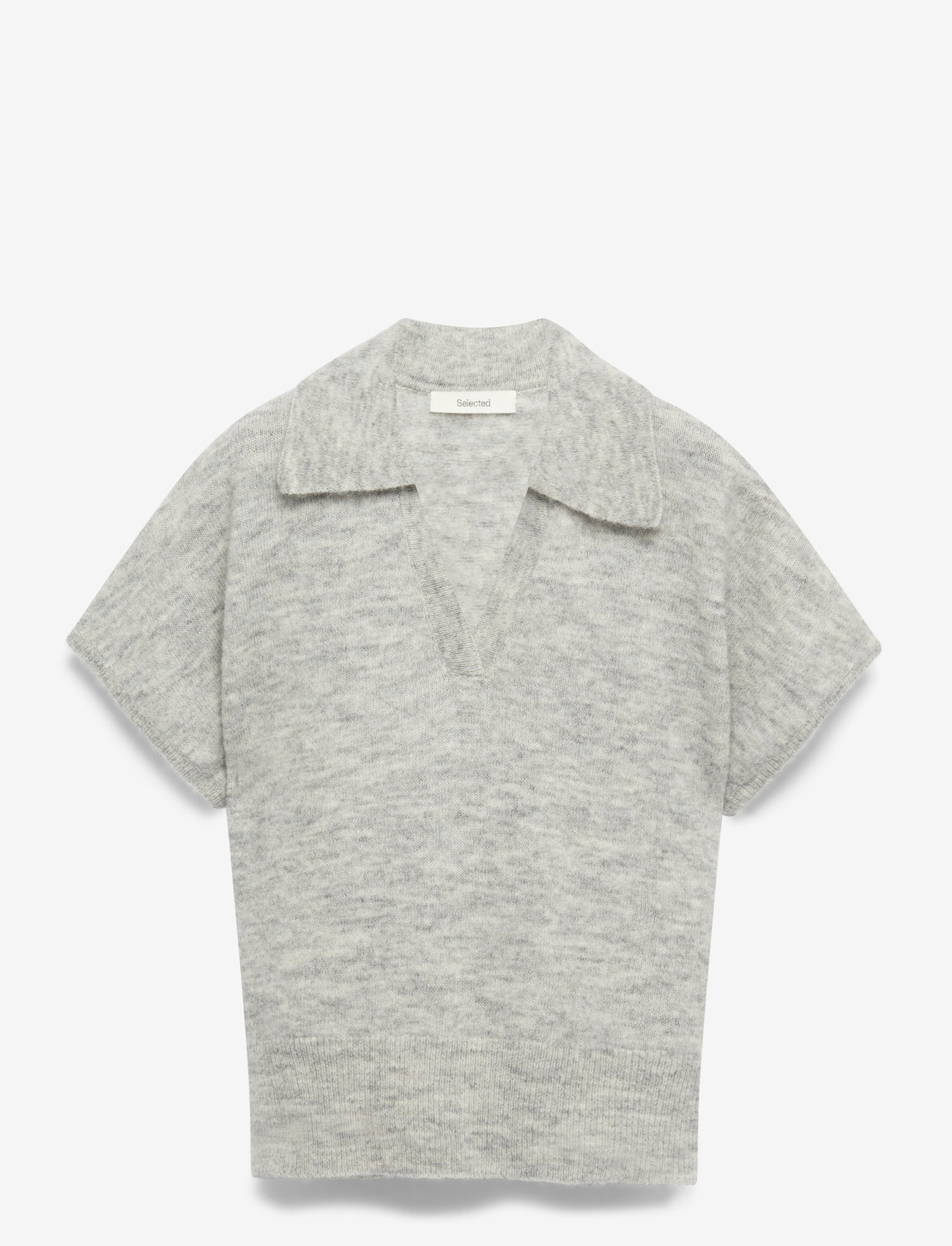 Selected - SLFLULU SS KNIT POLO - stickade tröjor - light grey melange - 1