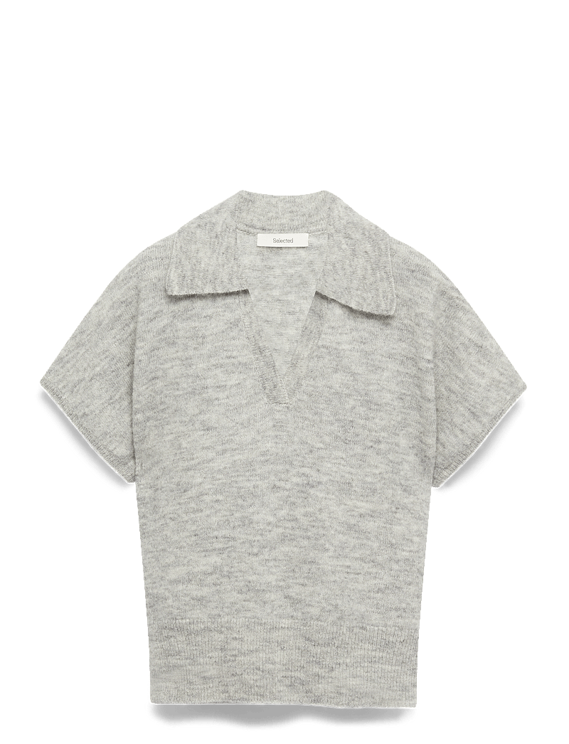 Selected - SLFLULU SS KNIT POLO - stickade tröjor - light grey melange - 1