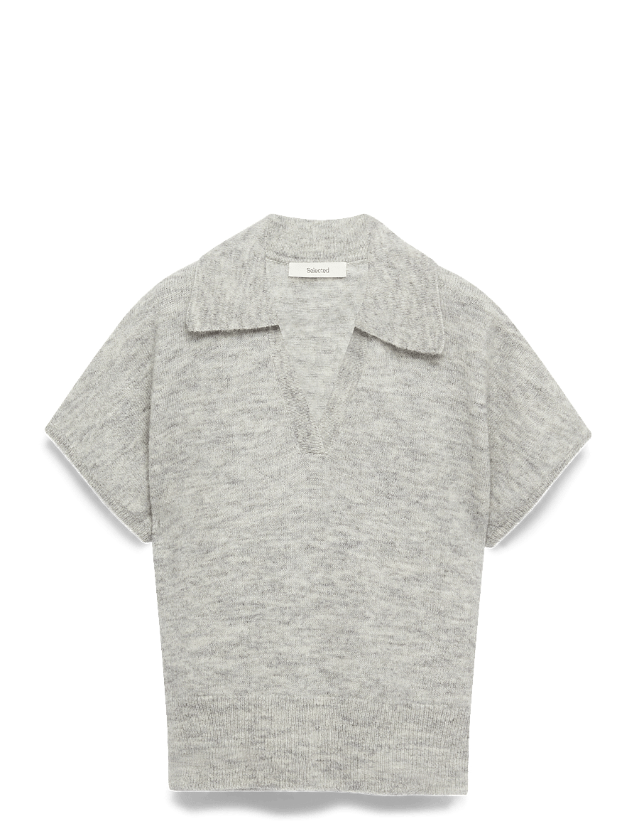 Selected - SLFLULU SS KNIT POLO - džemperi - light grey melange - 1