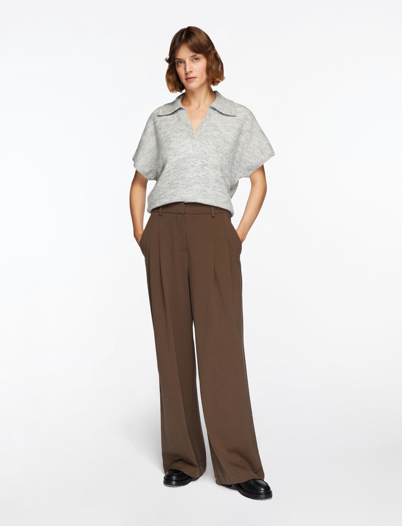 Selected - SLFLULU SS KNIT POLO - stickade tröjor - light grey melange - 2