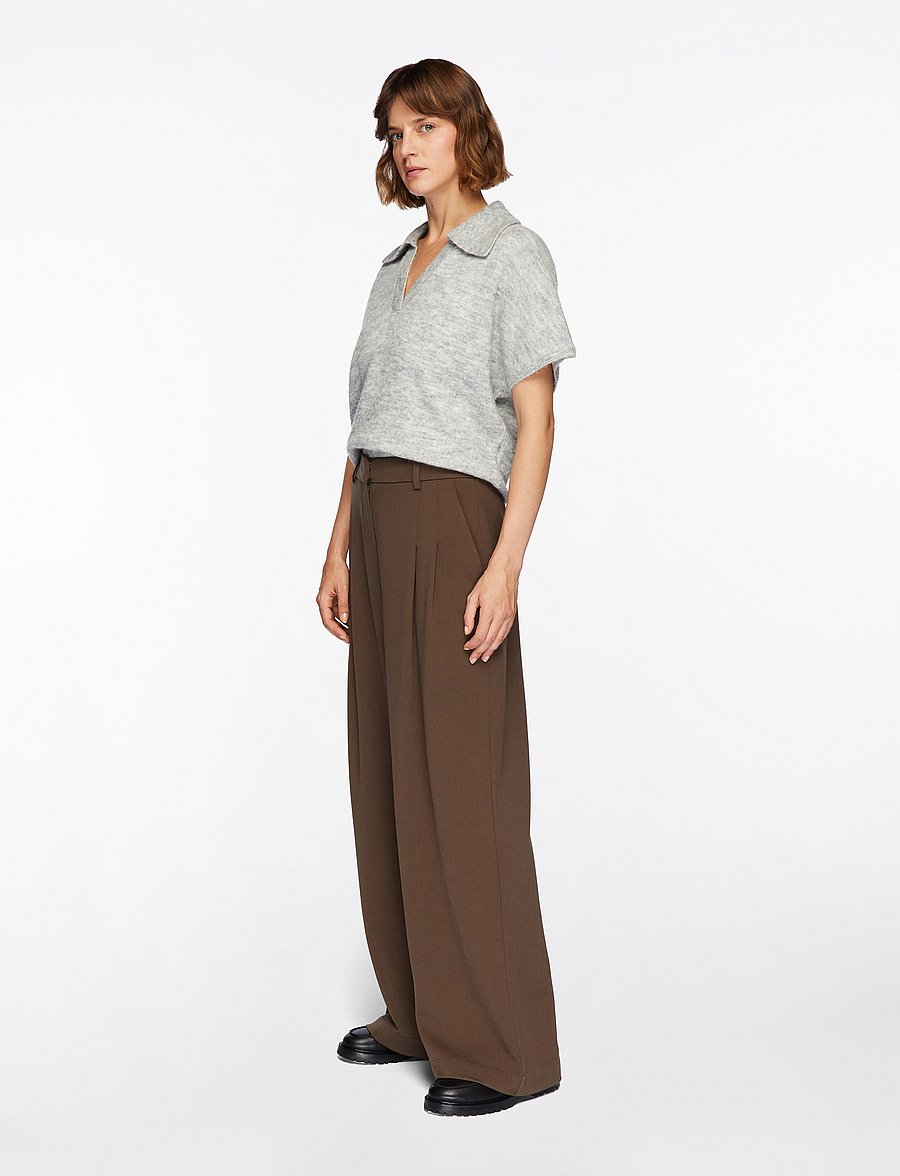 Selected - SLFLULU SS KNIT POLO - džemperi - light grey melange - 3