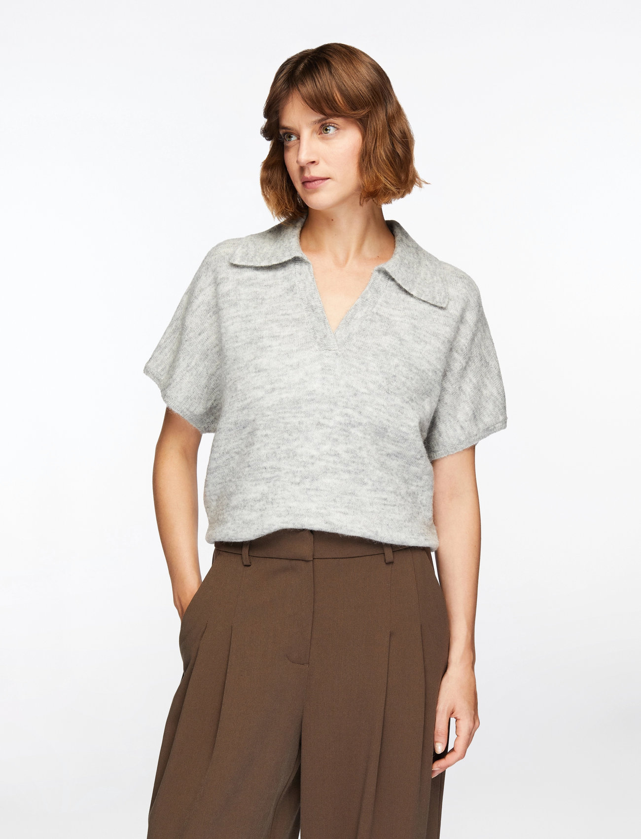 Selected - SLFLULU SS KNIT POLO - stickade tröjor - light grey melange - 0