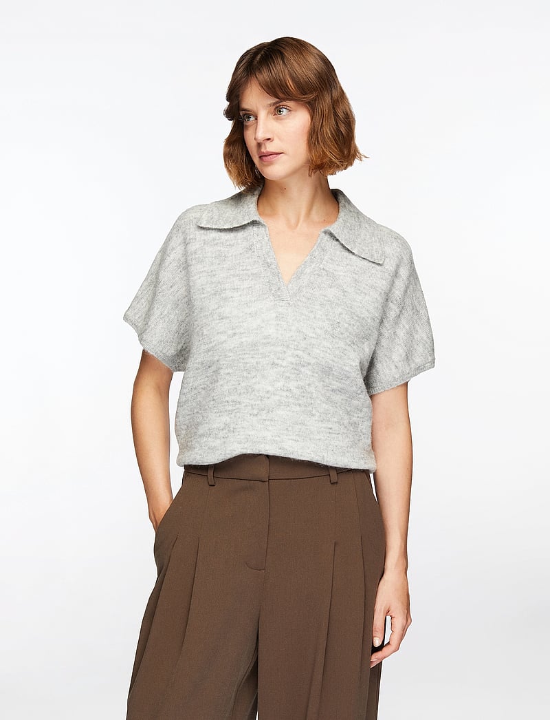 Selected - SLFLULU SS KNIT POLO - stickade tröjor - light grey melange - 0