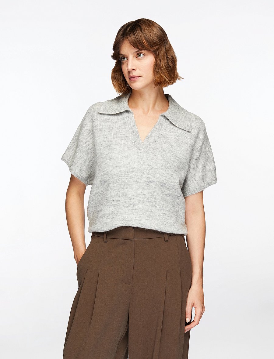 Selected - SLFLULU SS KNIT POLO - džemperi - light grey melange - 0
