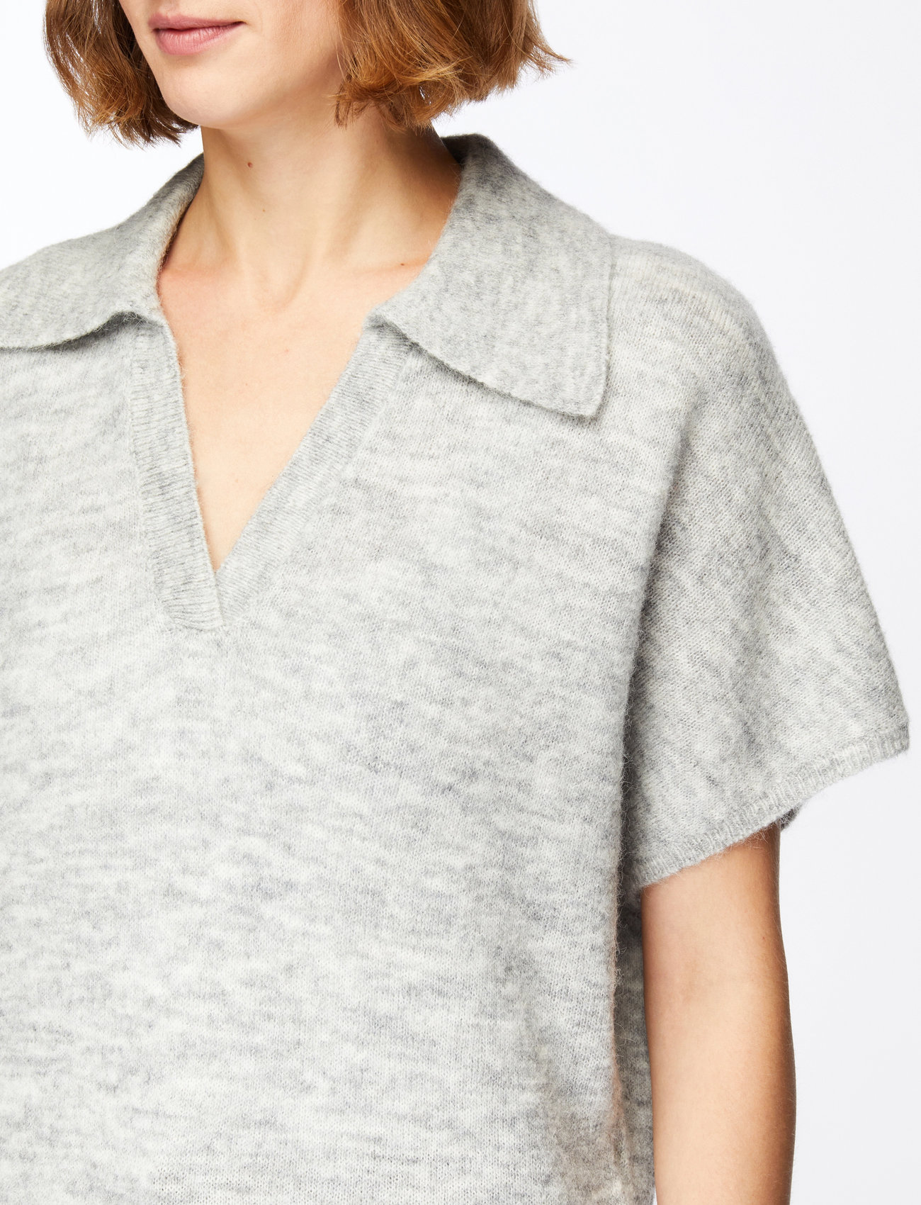 Selected - SLFLULU SS KNIT POLO - stickade tröjor - light grey melange - 5