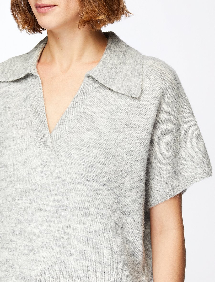 Selected - SLFLULU SS KNIT POLO - džemperi - light grey melange - 5