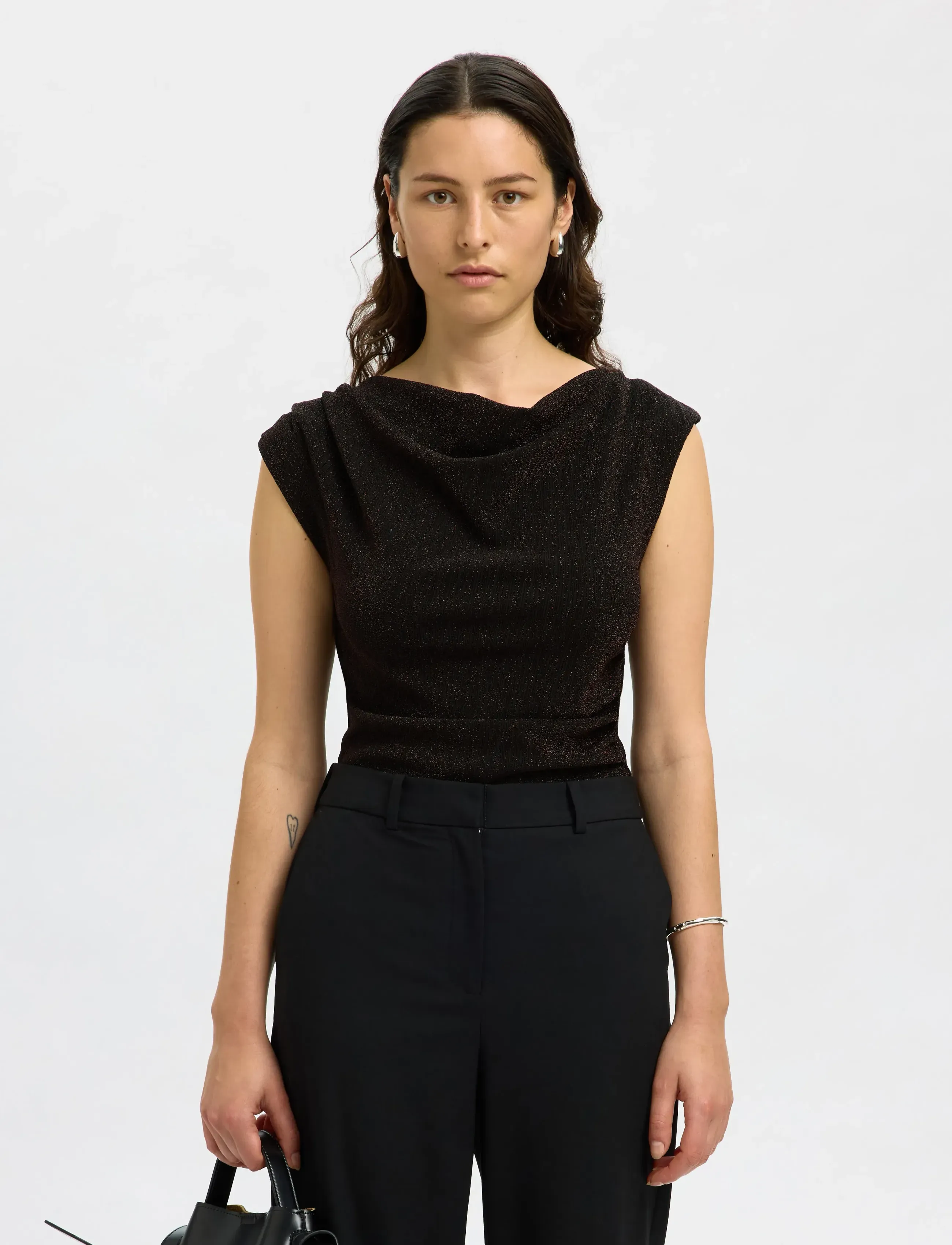 Selected SLFANJA SL SLIM TOP - T-Shirts & Tops - DELICIOSO / black