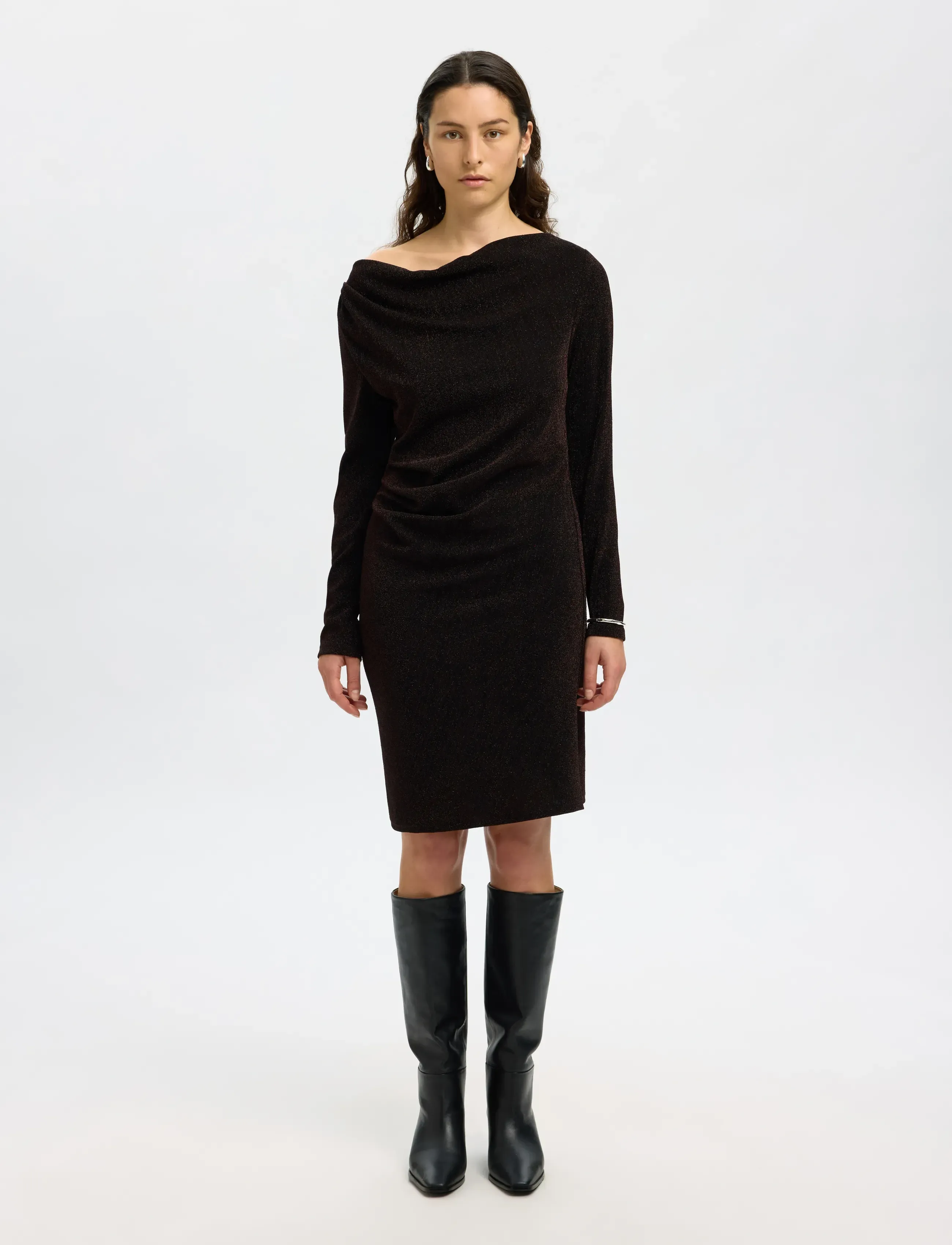 Selected Slfanja Ls Slim Short Dress, L, Black, Kjoler > Kort Kjole, Dame