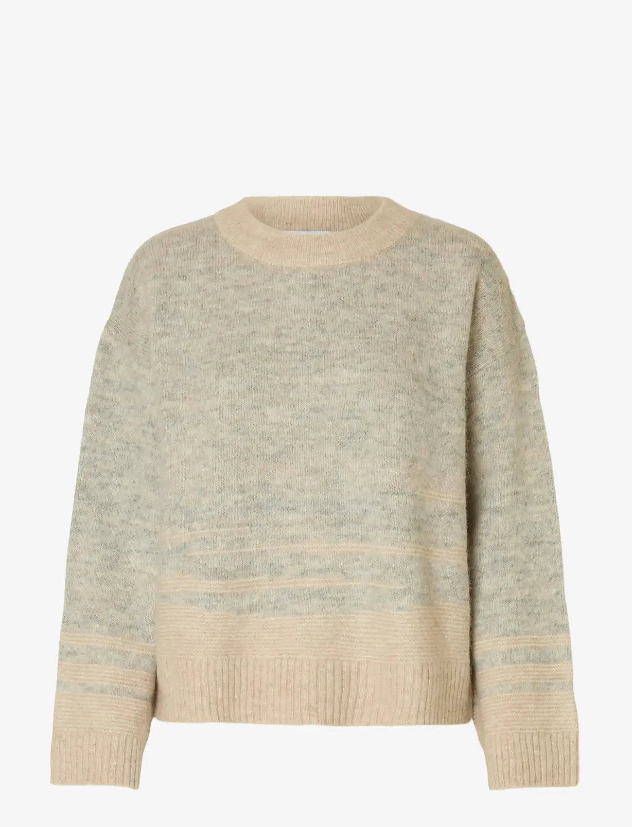 Selected - SLFALVA LS KNIT STRUCTURE O-NECK - stickade tröjor - light grey melange - 1