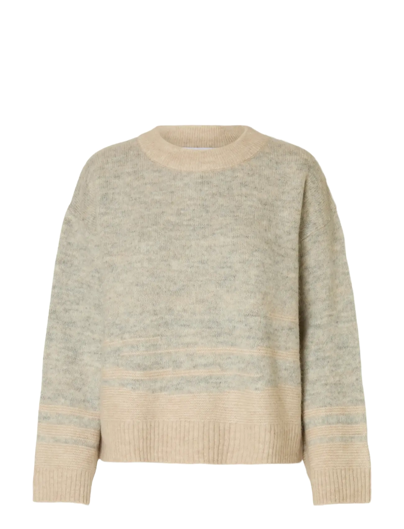 Selected SLFALVA LS KNIT STRUCTURE O-NECK - Tøj - LIGHT GREY MELANGE / beige