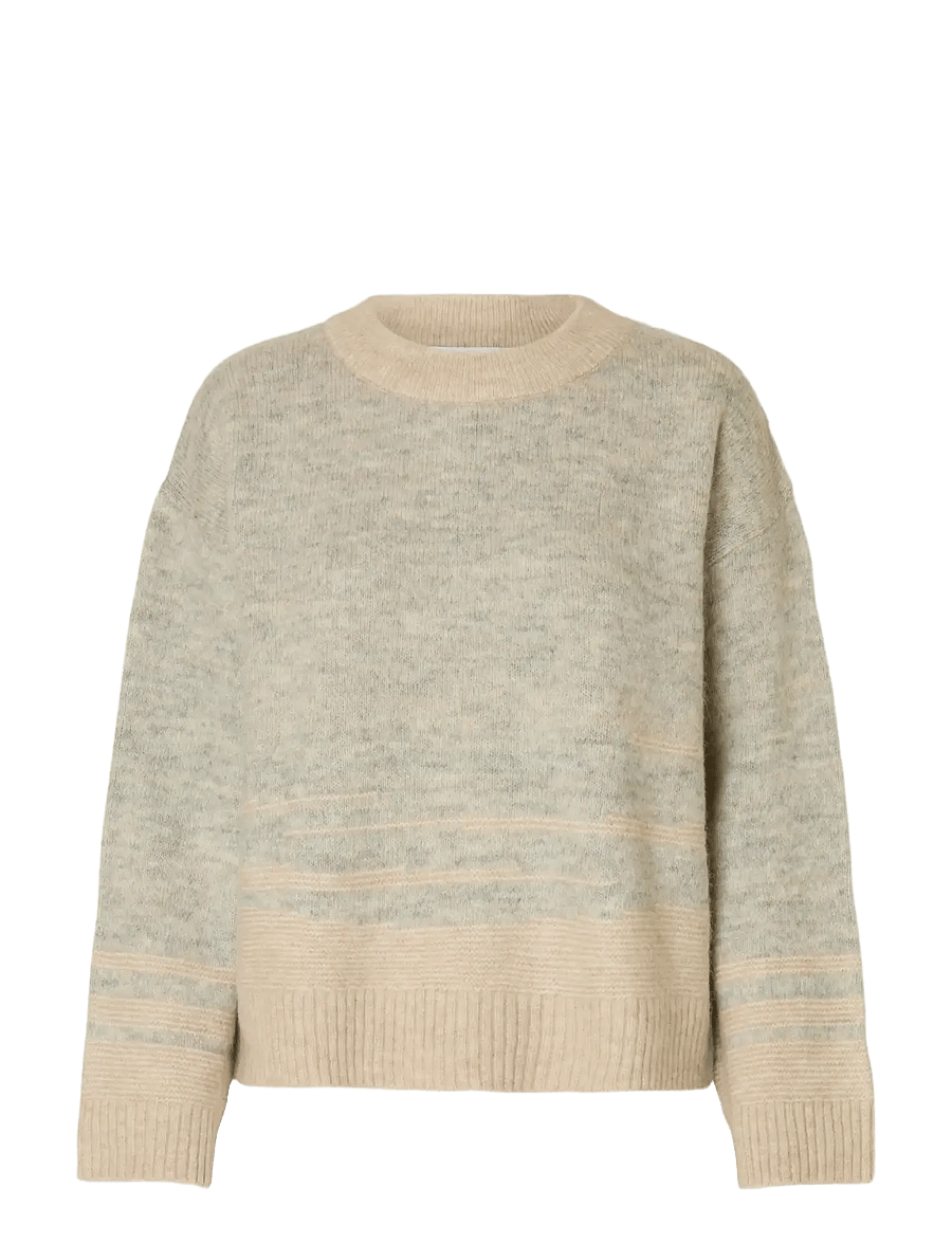 Selected - SLFALVA LS KNIT STRUCTURE O-NECK - pullover - light grey melange - 1
