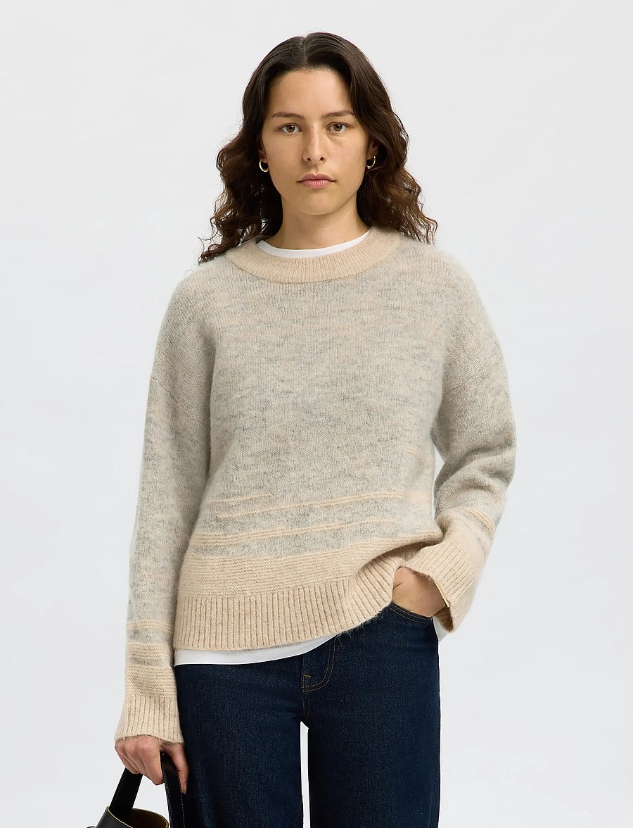Selected - SLFALVA LS KNIT STRUCTURE O-NECK - pullover - light grey melange - 0