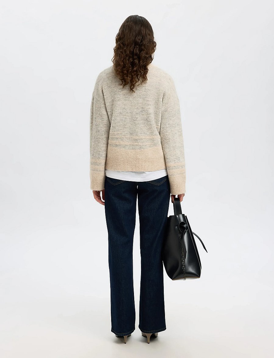 Selected - SLFALVA LS KNIT STRUCTURE O-NECK - pullover - light grey melange - 2