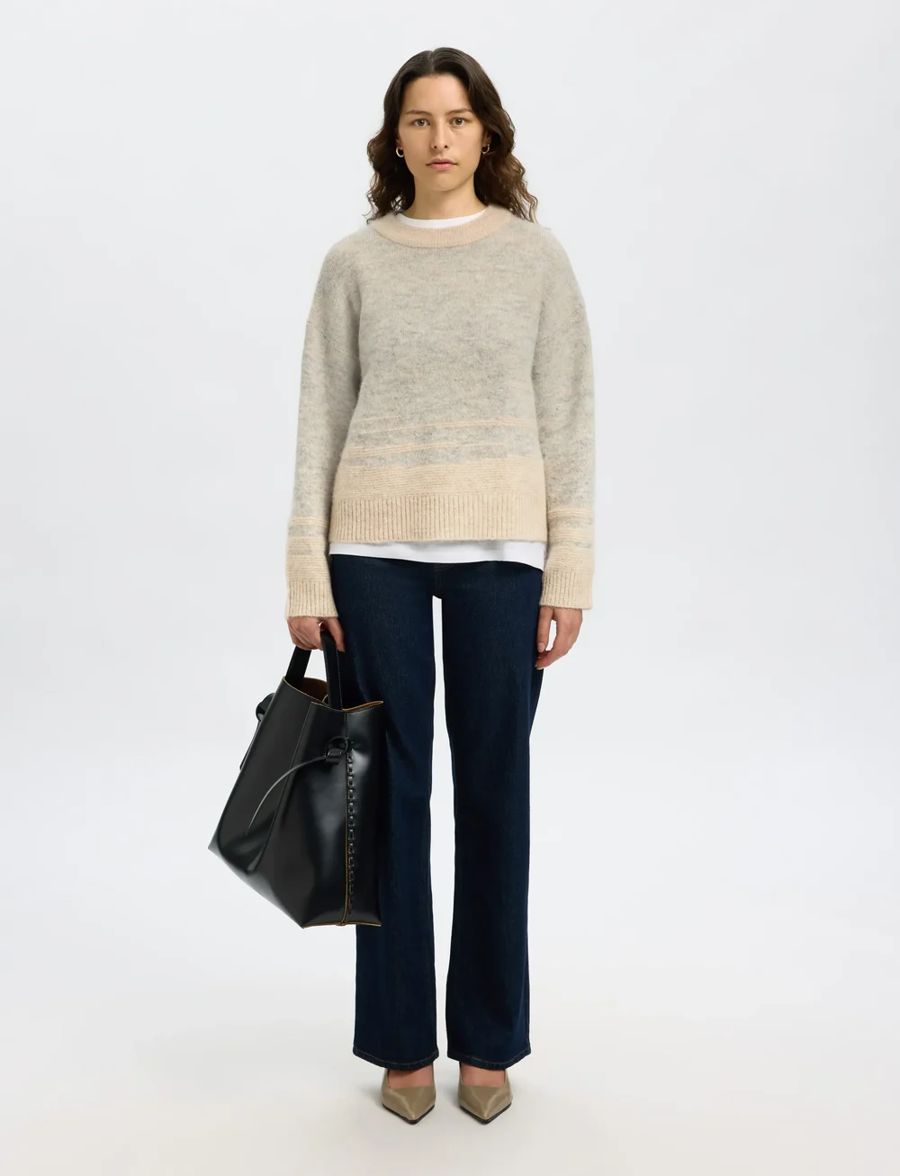 Selected - SLFALVA LS KNIT STRUCTURE O-NECK - stickade tröjor - light grey melange - 3
