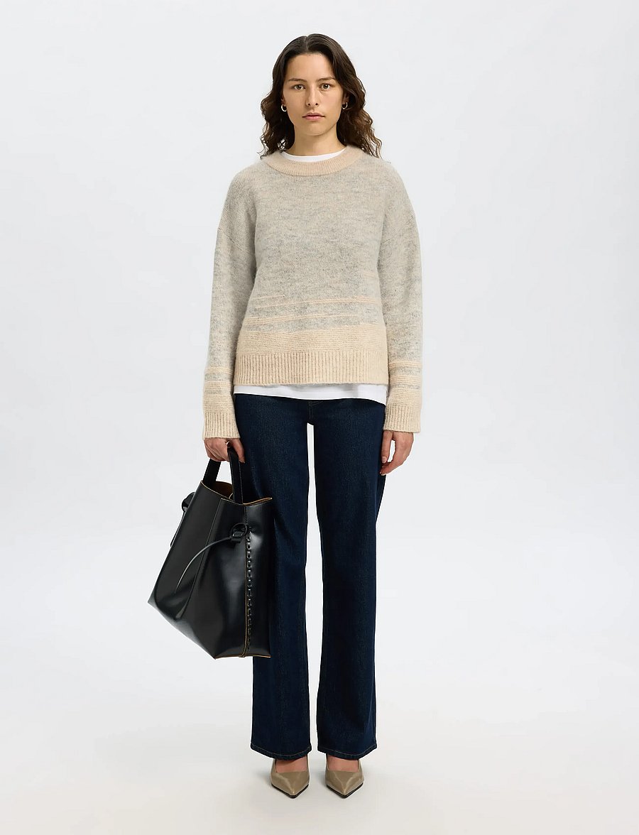 Selected - SLFALVA LS KNIT STRUCTURE O-NECK - pullover - light grey melange - 3