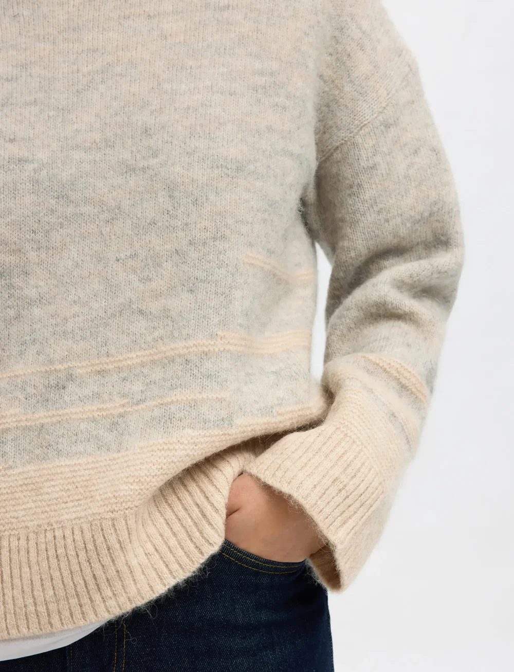 Selected - SLFALVA LS KNIT STRUCTURE O-NECK - stickade tröjor - light grey melange - 4