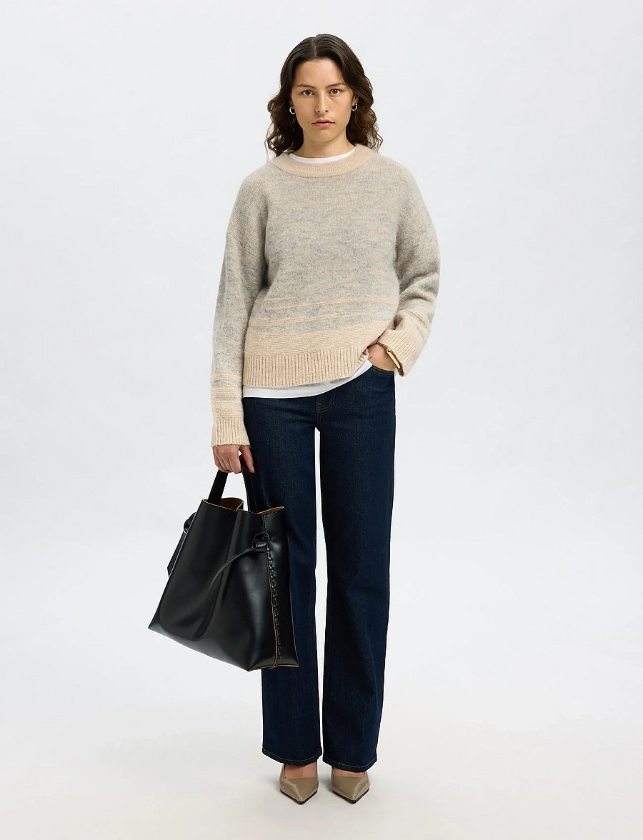 Selected - SLFALVA LS KNIT STRUCTURE O-NECK - pullover - light grey melange - 5