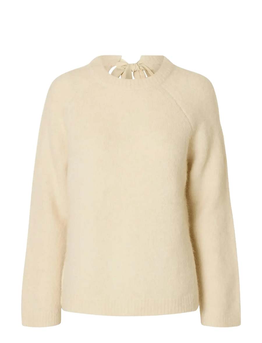 Selected - SLFGABELLA LS KNIT BOW O-NECK - jumpers - birch - 1