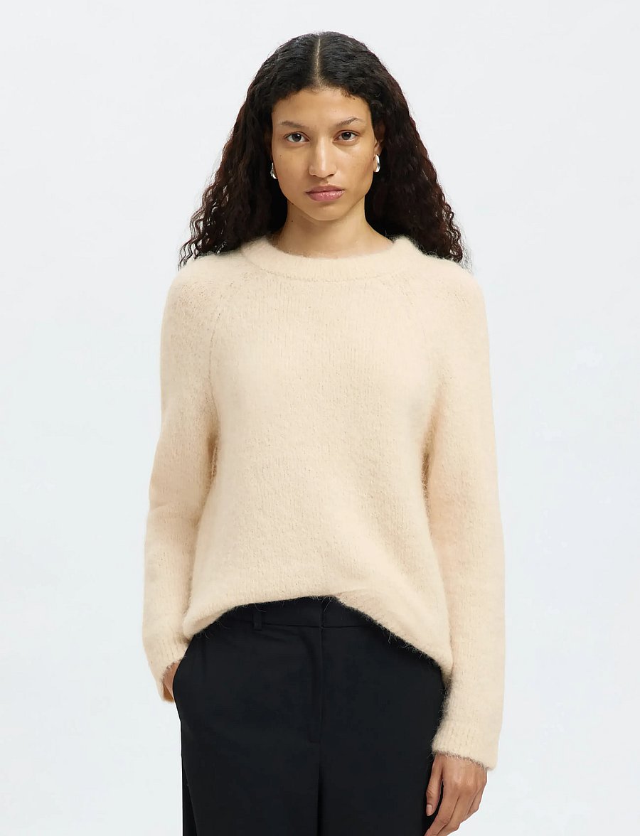Selected - SLFGABELLA LS KNIT BOW O-NECK - jumpers - birch - 0