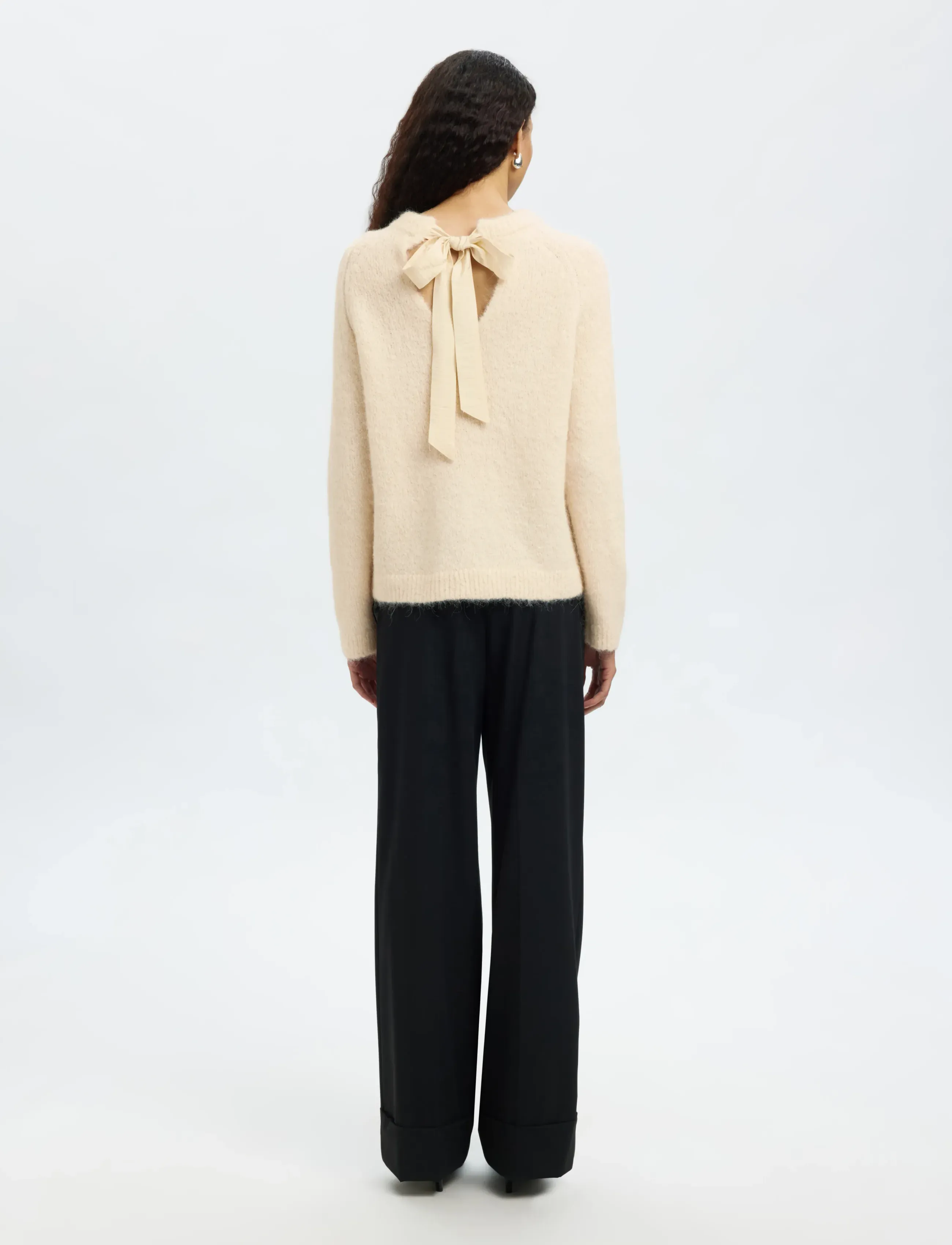 Selected - SLFGABELLA LS KNIT BOW O-NECK - sviitrid - birch - 3