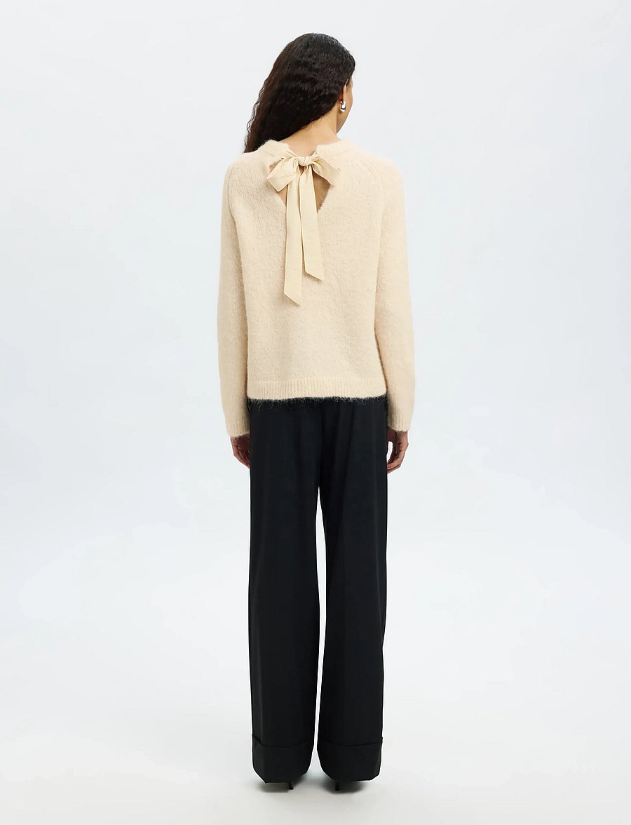 Selected - SLFGABELLA LS KNIT BOW O-NECK - jumpers - birch - 3