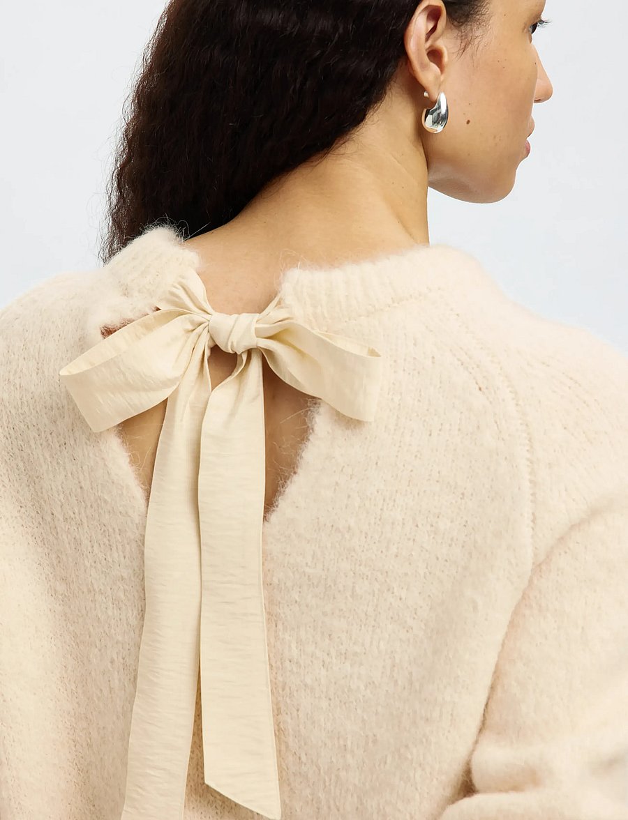 Selected - SLFGABELLA LS KNIT BOW O-NECK - jumpers - birch - 4