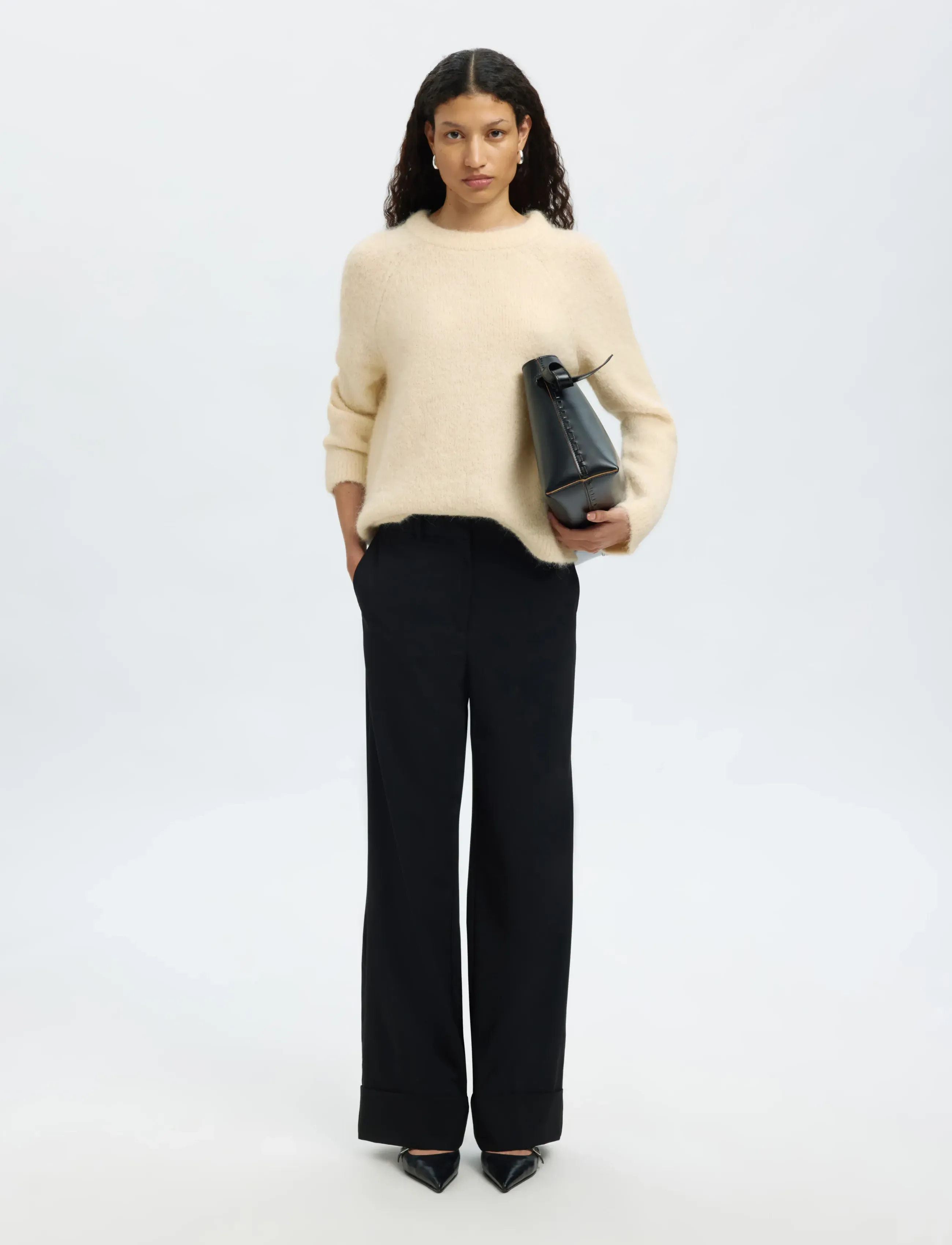 Selected - SLFGABELLA LS KNIT BOW O-NECK - sviitrid - birch - 5