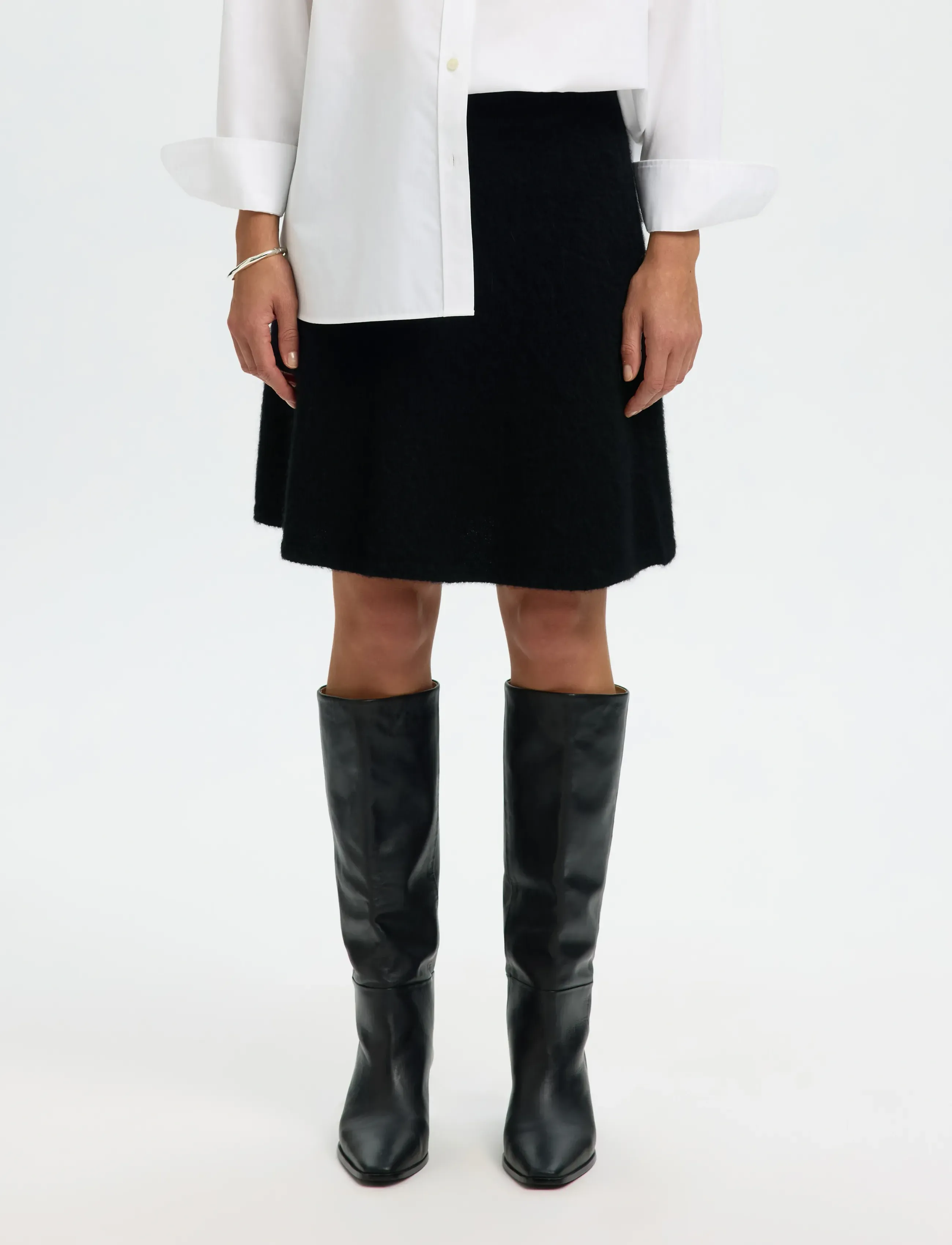Selected SLFLULU BRUSHED HW KNIT SKIRT - Seelikud - BLACK / black