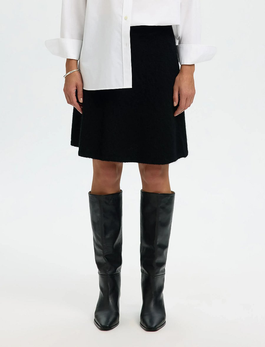 Selected - SLFLULU BRUSHED HW KNIT SKIRT - miniseelikud - black - 0