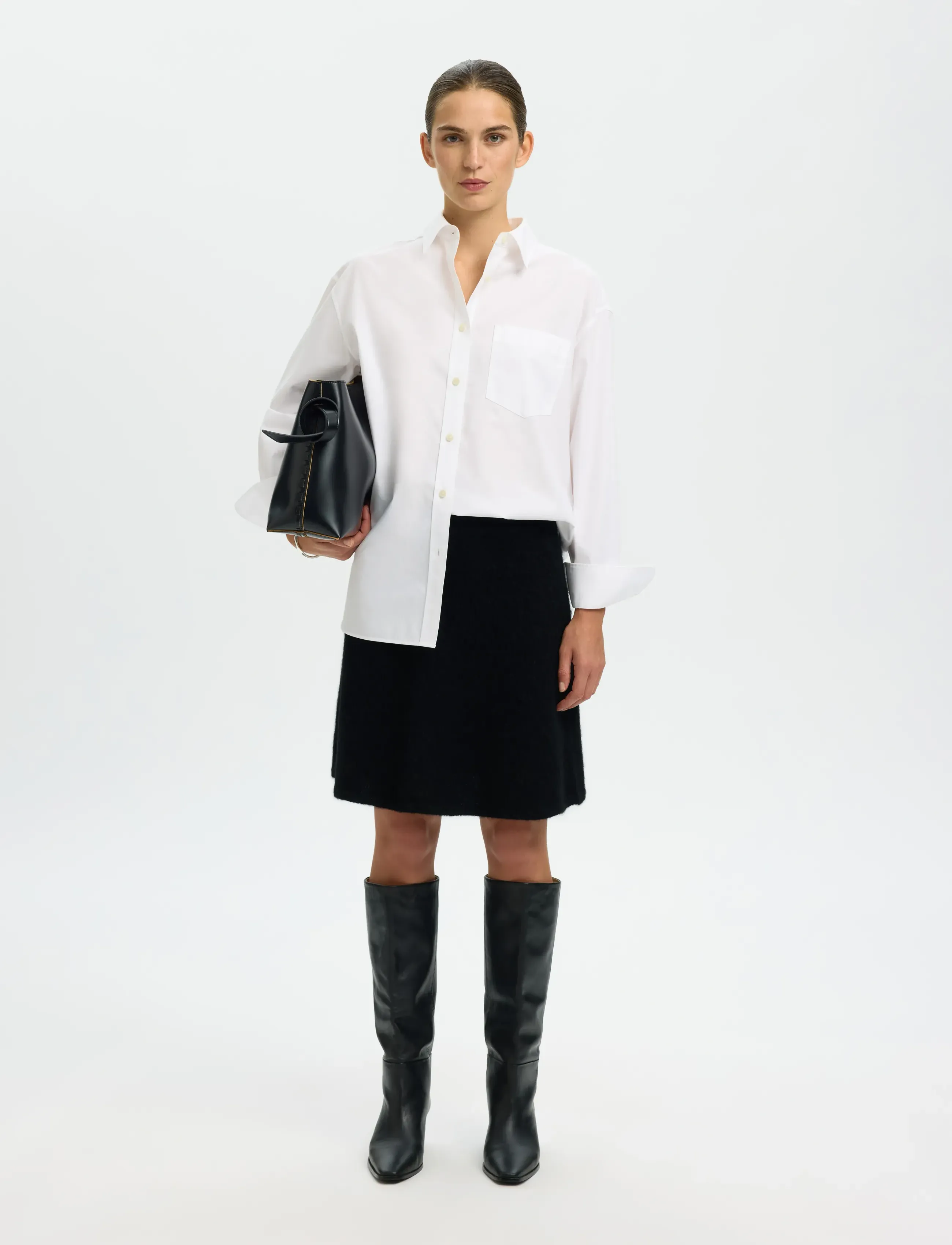 Selected - SLFLULU BRUSHED HW KNIT SKIRT - jupes courtes - black - 5