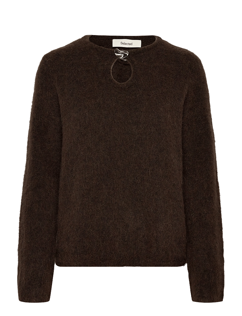 Selected - SLFLULU BRUSHED LS KNIT KEYHOLE O-NECK - stickade tröjor - delicioso - 0