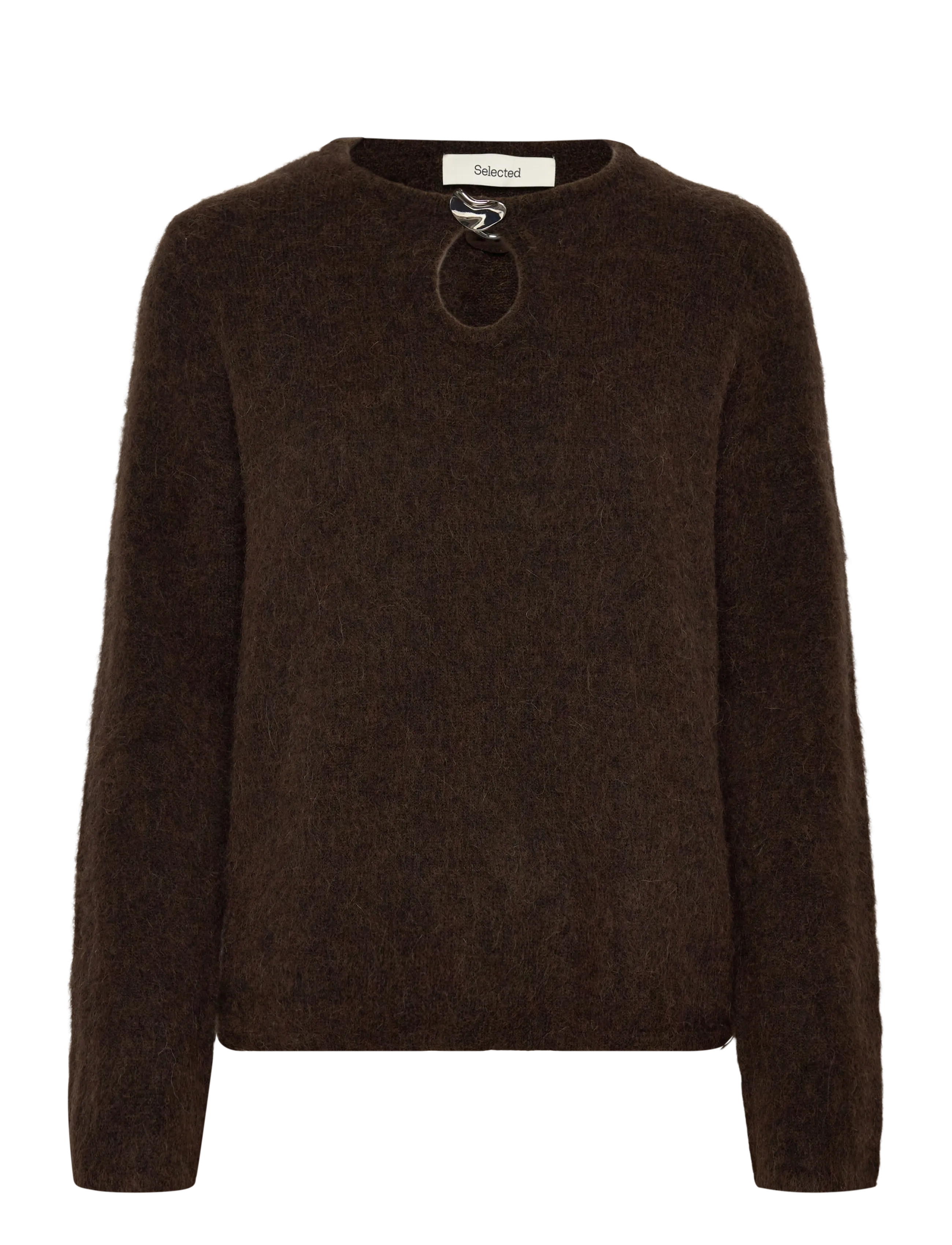 Selected SLFLULU BRUSHED LS KNIT KEYHOLE O-NECK - Selected - DELICIOSO / brown