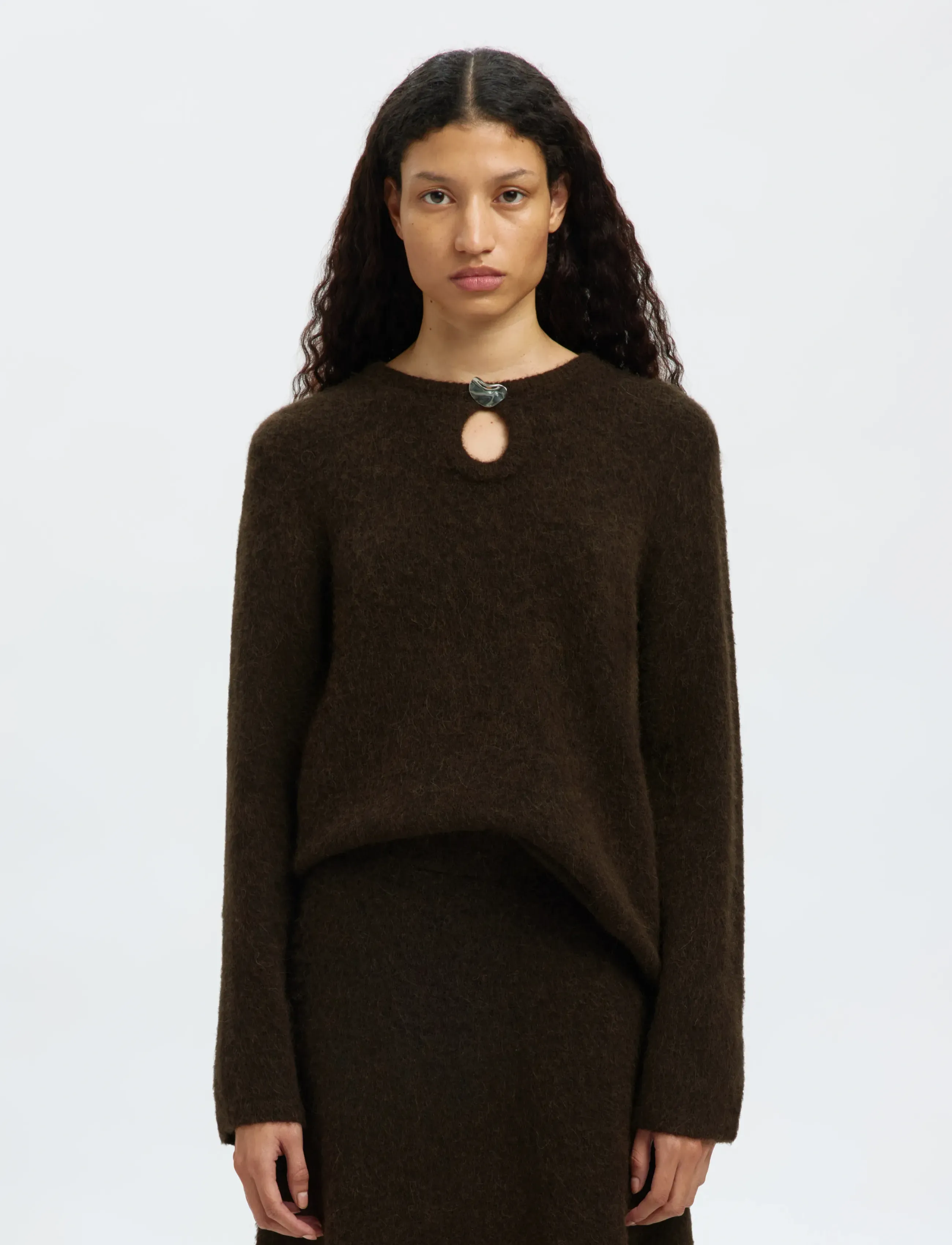 Slflulu Brushed Ls Knit Keyhole O-Neck