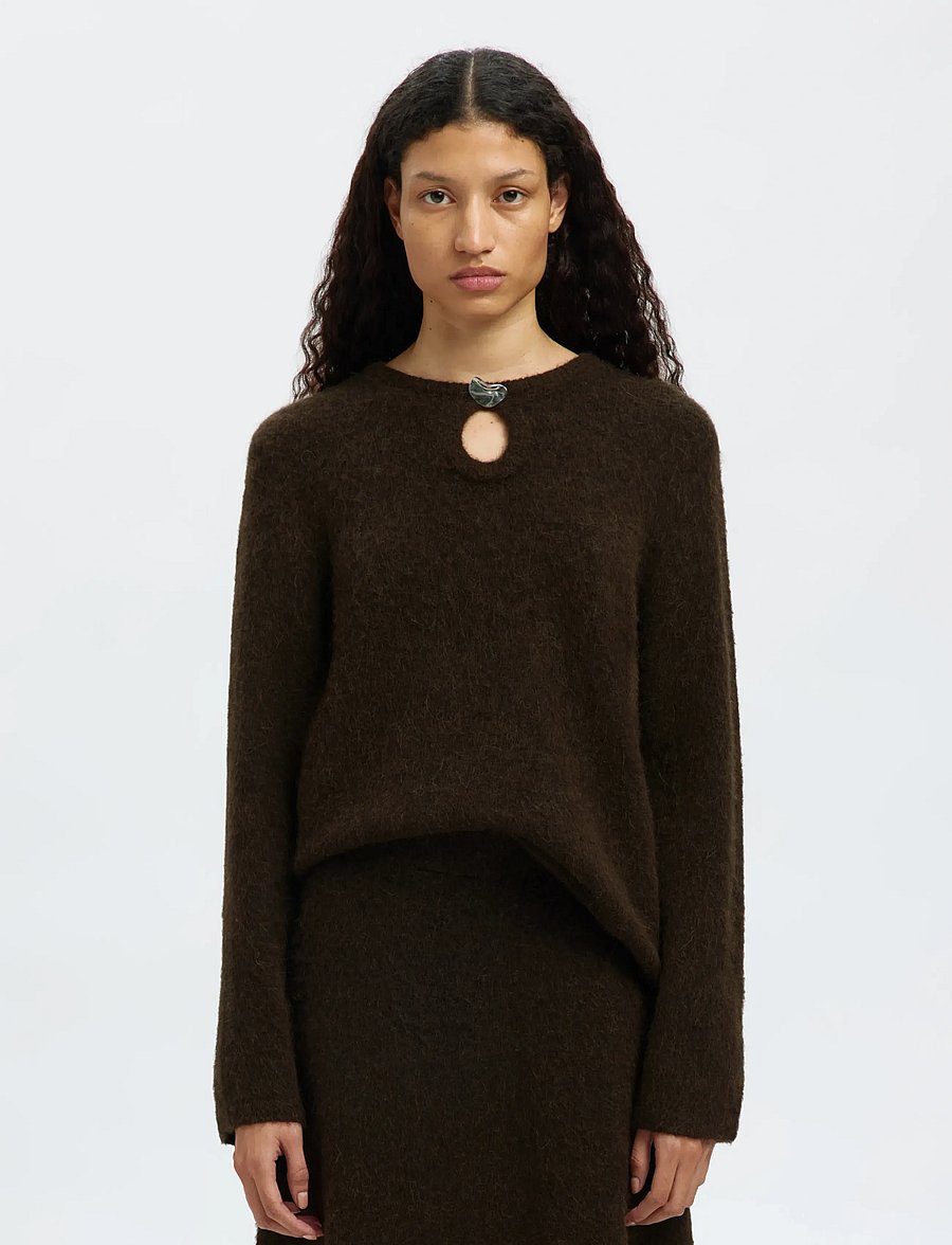 Selected - SLFLULU BRUSHED LS KNIT KEYHOLE O-NECK - striktrøjer - delicioso - 0