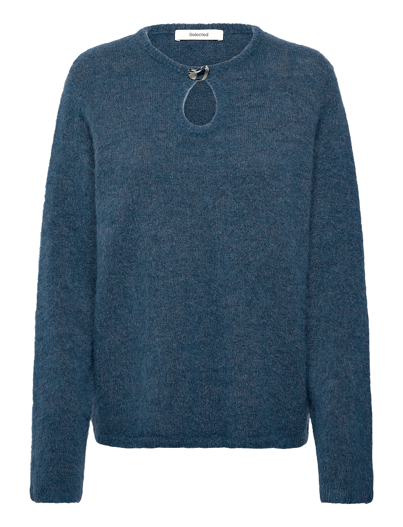 Selected - SLFLULU BRUSHED LS KNIT KEYHOLE O-NECK - pullover - midnight - 0